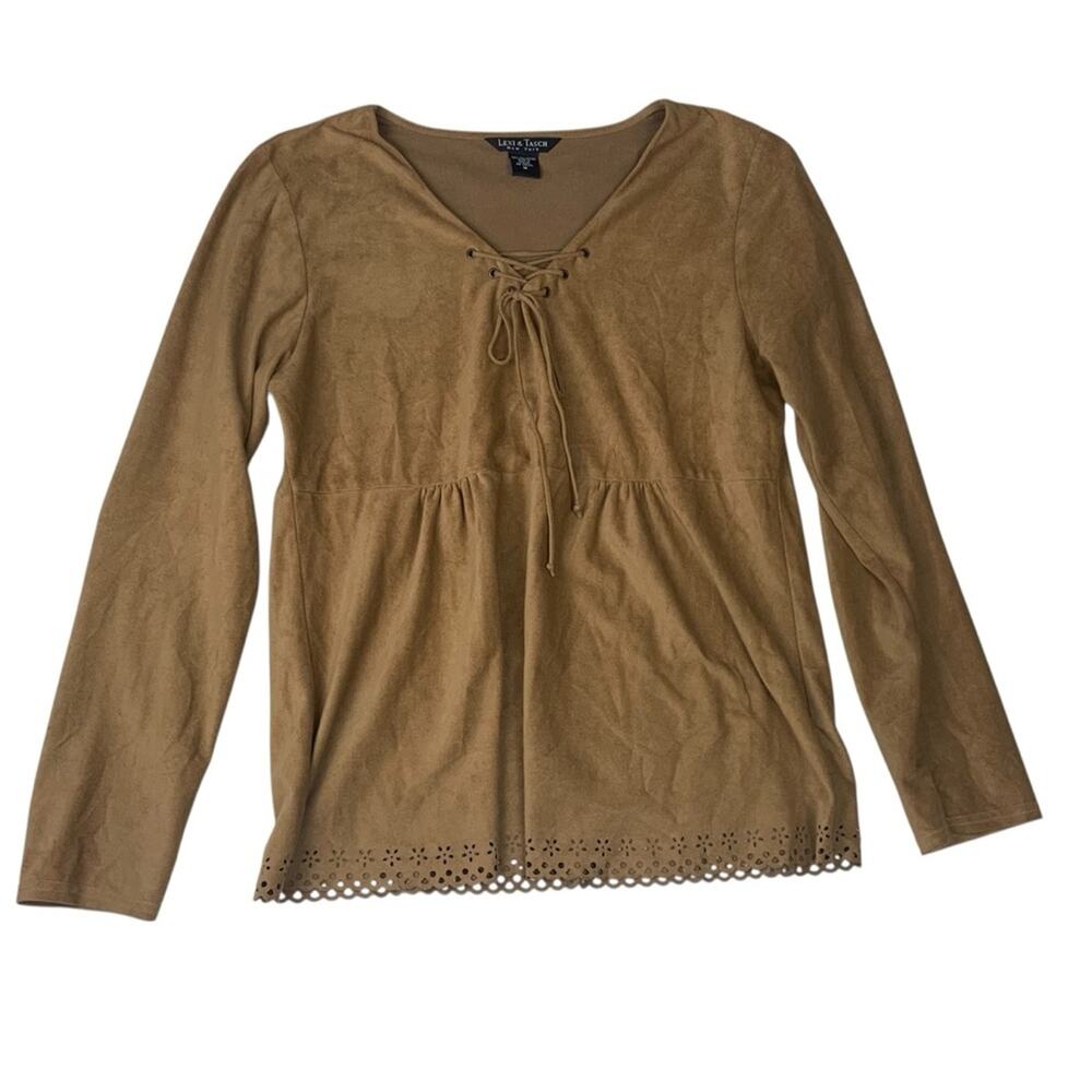 Lexi & Tasch size medium y2k tan tie front eyelet cutout long sleeve shirt 90s b